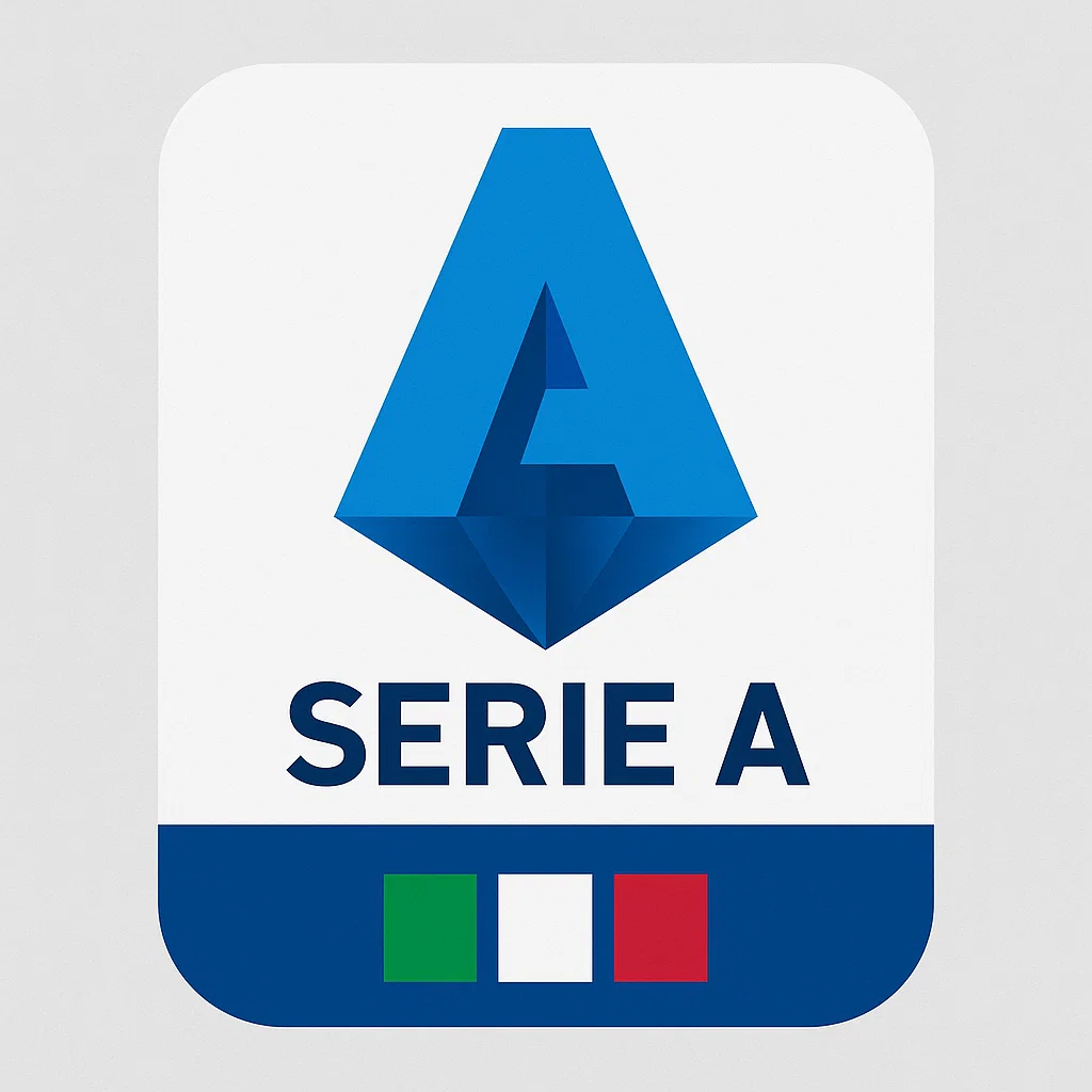 파란색 입체형 ‘A’ 로고 위에 ‘SERIE A’ 문구가 쓰여 있고, 아래에는 이탈리아 국기(녹-백-적)가 배치된 사각형 로고 이미지.