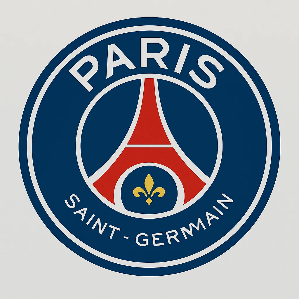 파란색 원형 배경 안에 붉은 에펠탑과 금색 백합 문양이 포함된 엠블럼 이미지. 상단에는 ‘PARIS’, 하단에는 ‘SAINT-GERMAIN’ 글자가 새겨져 있다.