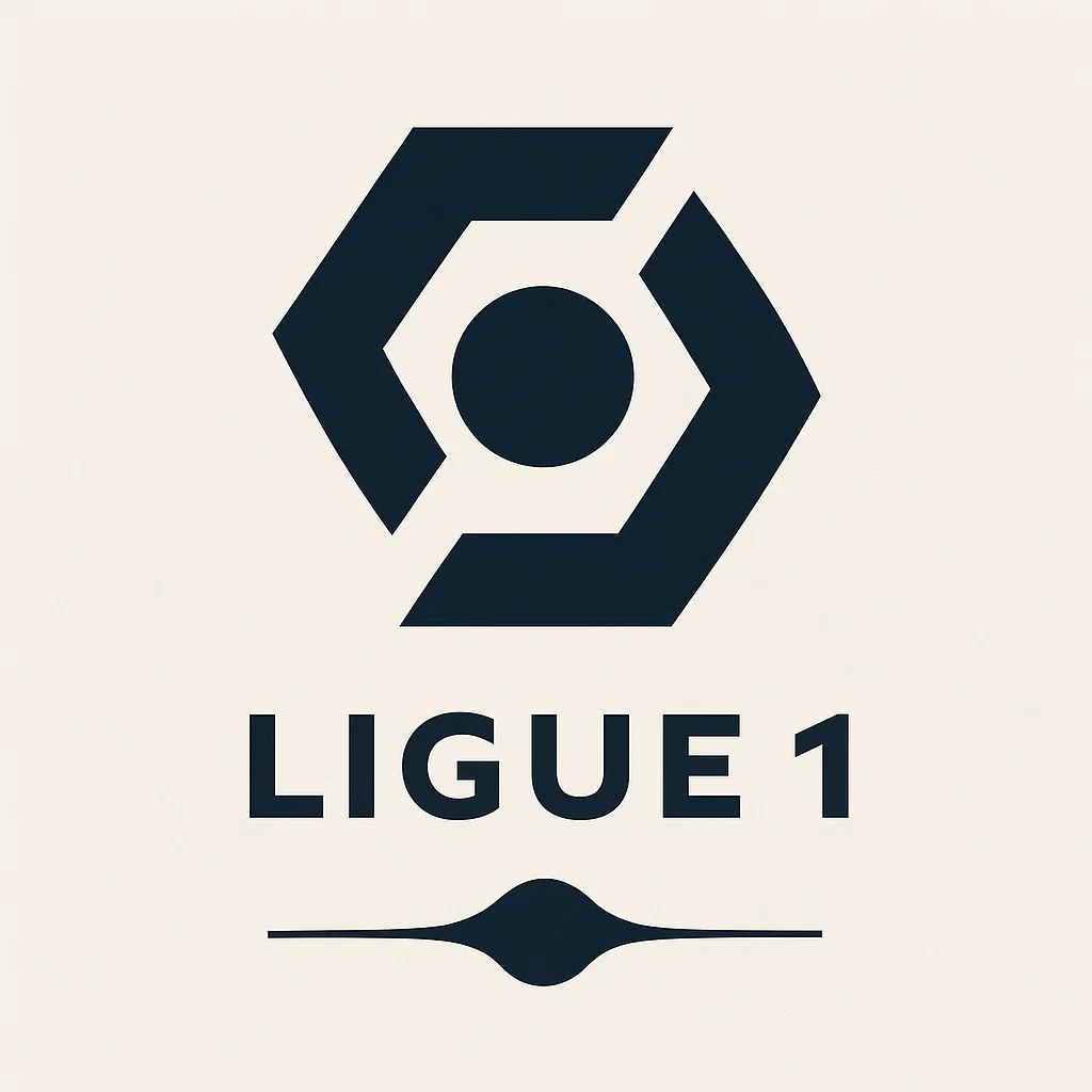 프랑스 프로축구 1부 리그 ‘리그 1(Ligue 1)’의 공식 로고 이미지. 육각형 형태의 심볼 안에 원이 배치되어 있으며, 하단에는 ‘LIGUE 1’ 텍스트가 있다.