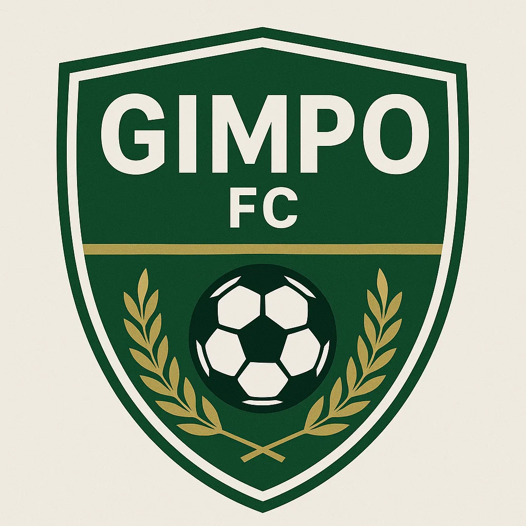 김포 FC 엠블럼. 초록색 방패형 디자인에 축구공과 월계수가 금색으로 장식된 로고.