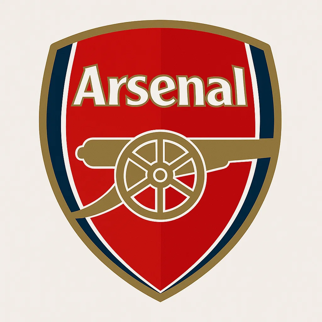 빨간 방패 안에 금색 대포와 ‘Arsenal’ 글자가 새겨진 아스널 FC 엠블럼.