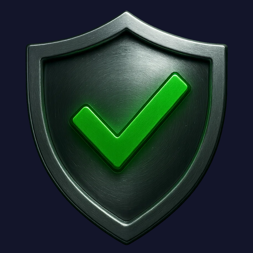 보안 검증 완료를 상징하는 초록색 체크 표시 방패 아이콘