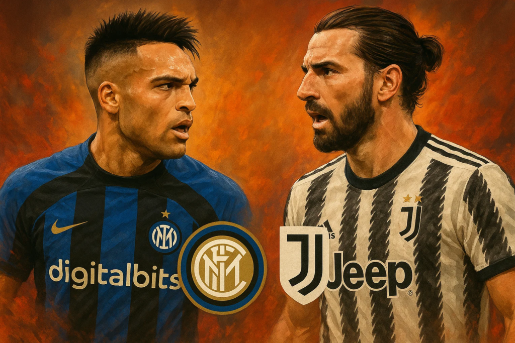 인터밀란과 유벤투스 선수의 세리에A 더비 매치업 포스터 이미지