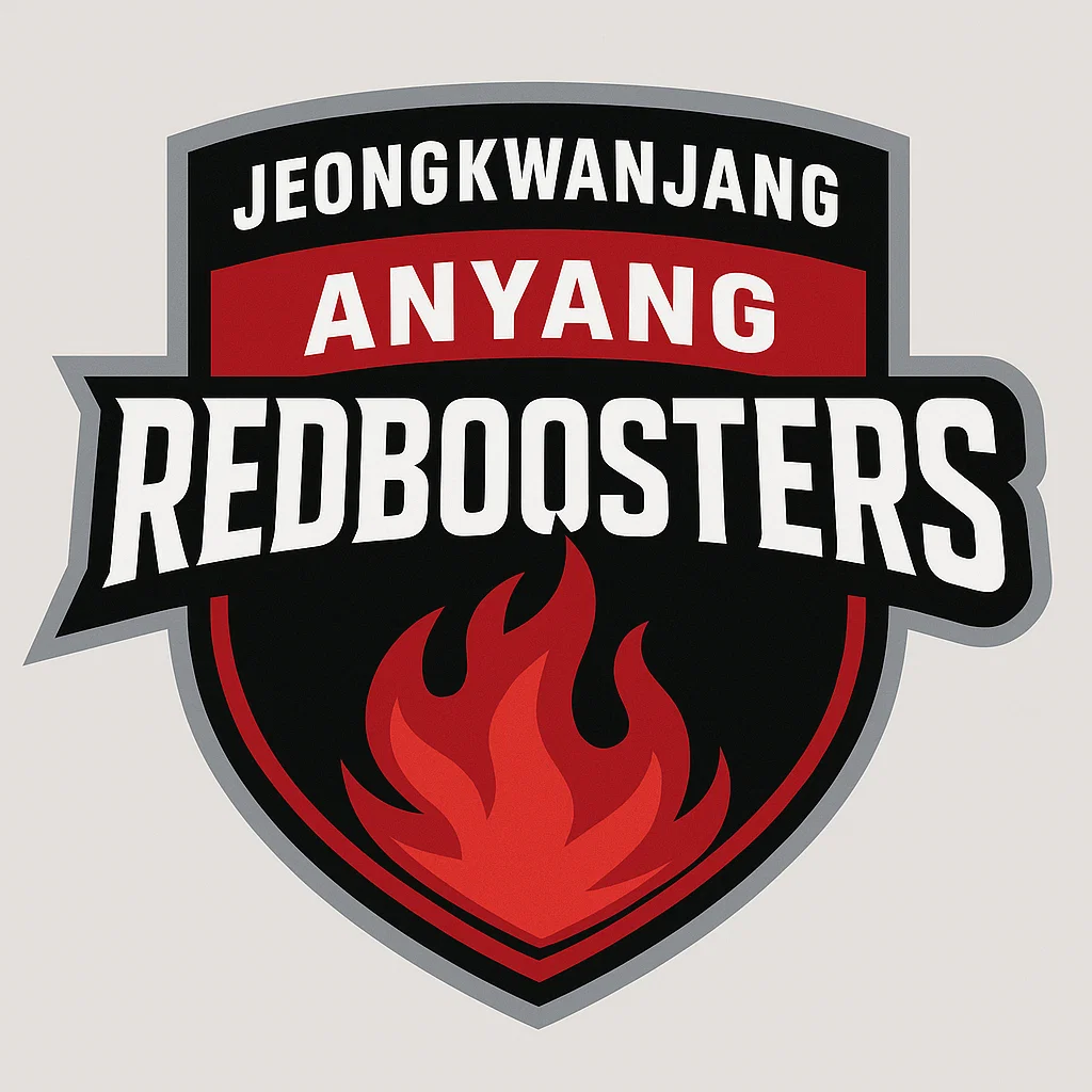 정관장 안양 레드부스터스 공식 로고 – KBL 프로농구팀, 불꽃 모티브의 방패형 엠블럼