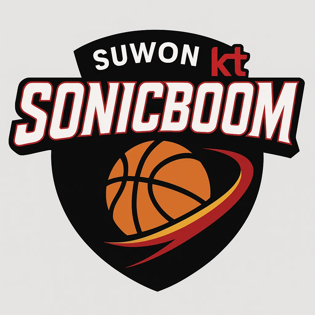 수원 KT 소닉붐 공식 로고 – KBL 프로농구팀, 농구공과 음속 궤적을 형상화한 팀 엠블럼