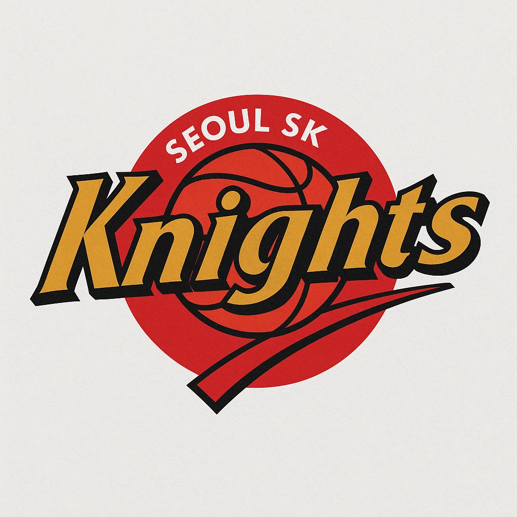 서울 SK 나이츠 공식 로고 – KBL 프로농구팀, 붉은 원형 배경과 농구공 형상의 디자인