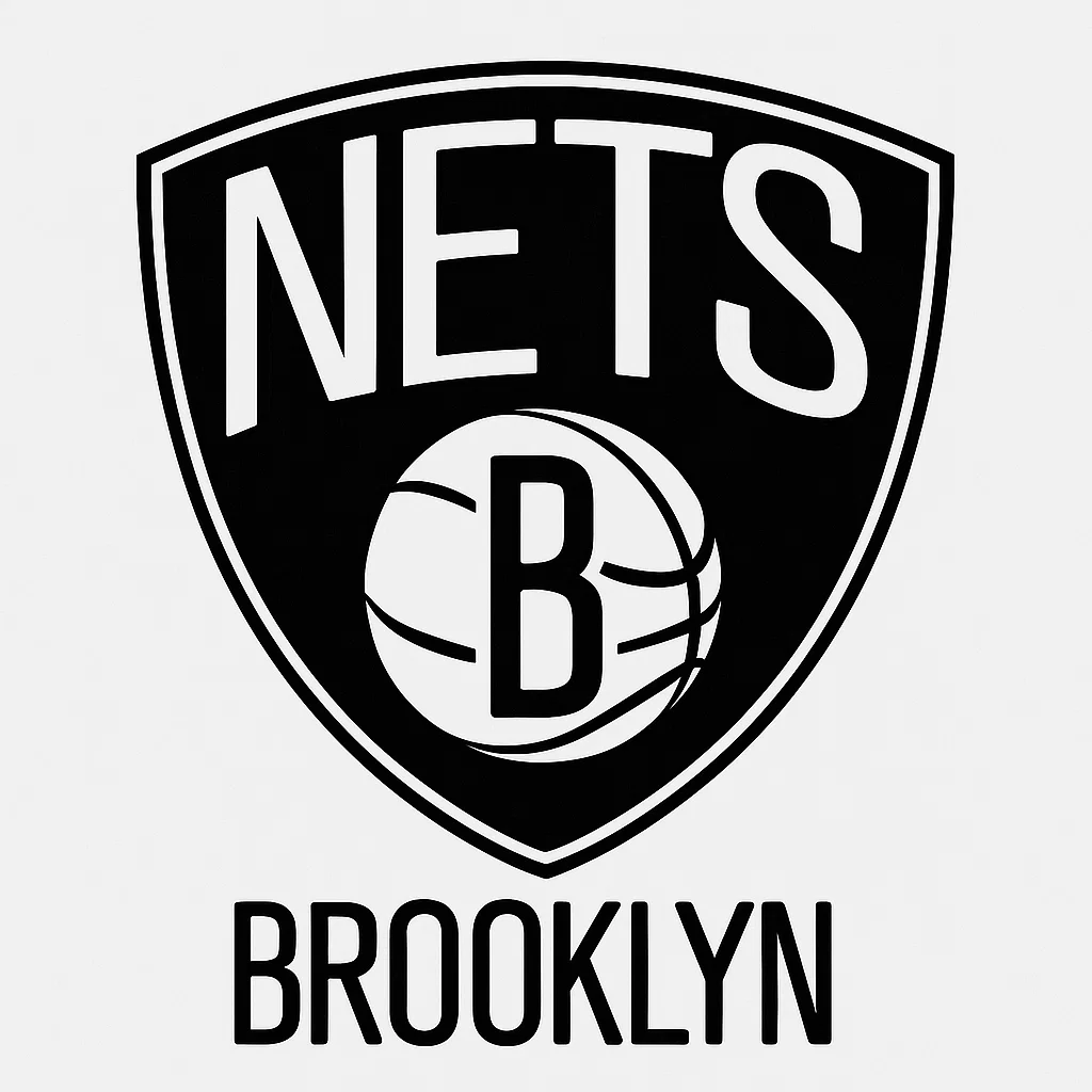 브루클린 네츠 공식 로고 – NBA 농구팀, 흑백 방패형 엠블럼