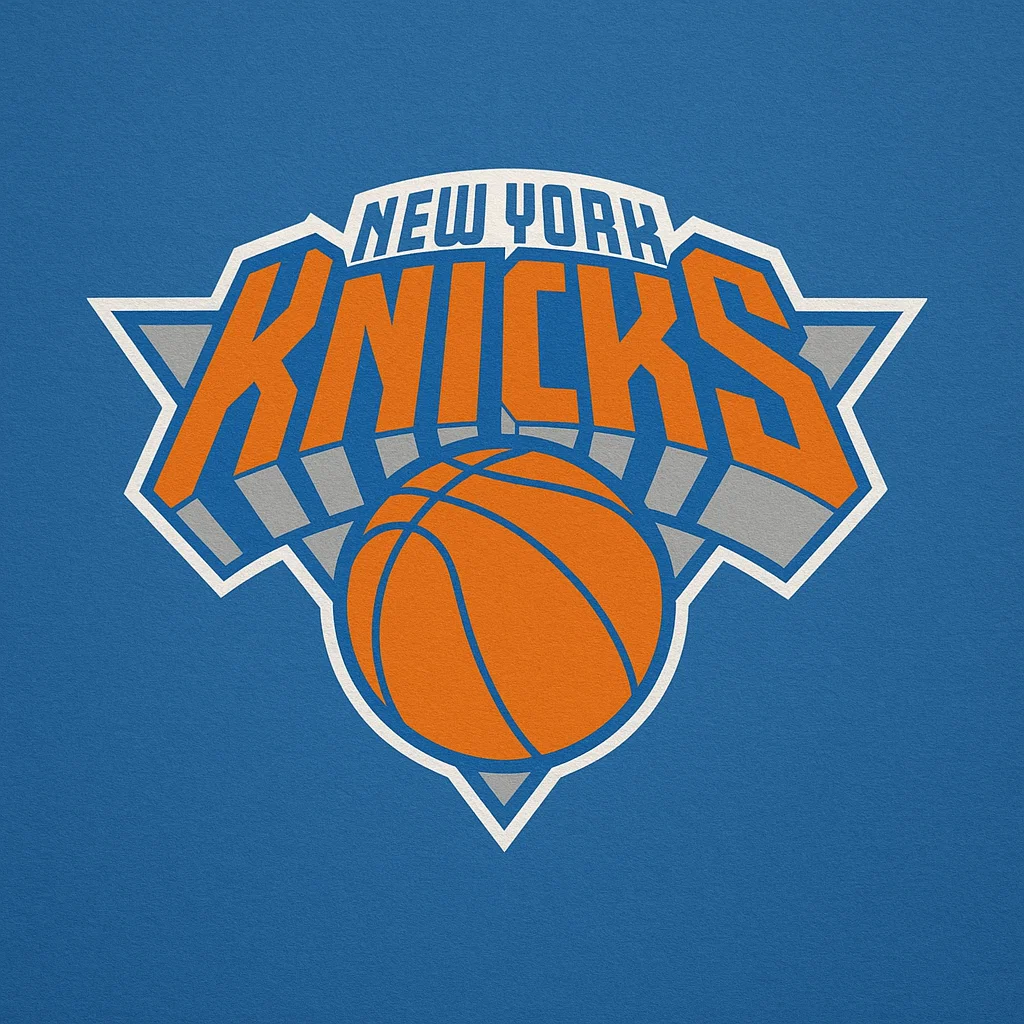 뉴욕 닉스 공식 로고 – NBA 농구팀, 파란색 배경의 오렌지 농구공 엠블럼