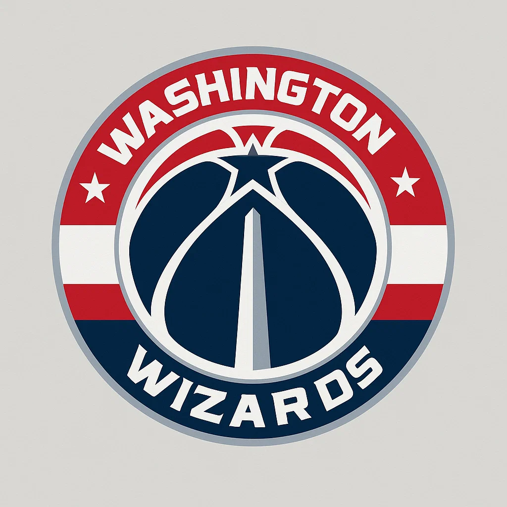 워싱턴 위저즈 공식 로고 – NBA 농구팀, 농구공과 워싱턴 기념탑을 형상화한 붉은·파란 엠블럼