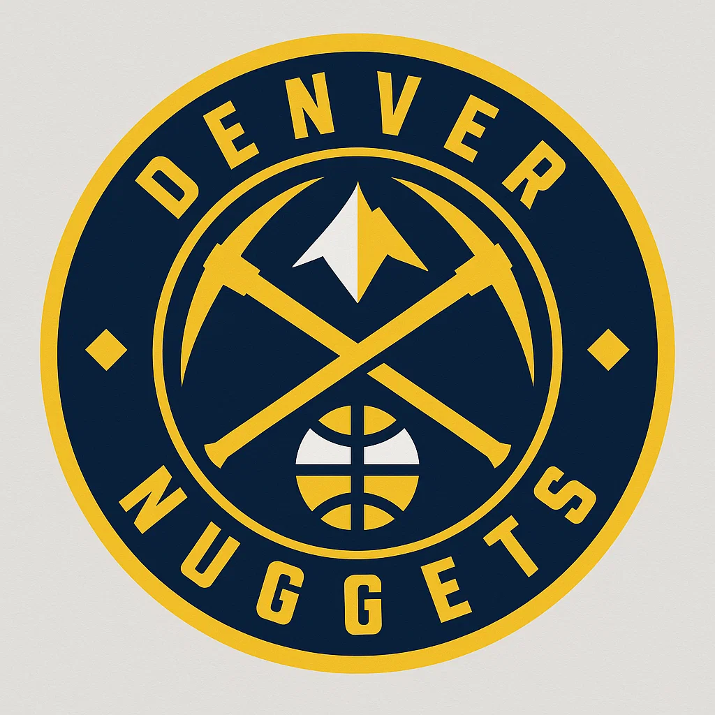덴버 너기츠 공식 로고 – NBA 농구팀, 곡괭이와 산 정상, 농구공을 형상화한 금색·남색 엠블럼