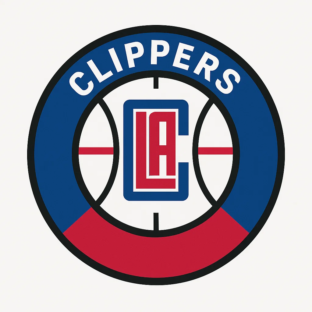 로스앤젤레스 클리퍼스 로고 – 파란색과 빨간색 원 안에 ‘LA’ 이니셜이 들어간 농구공 형태의 엠블럼