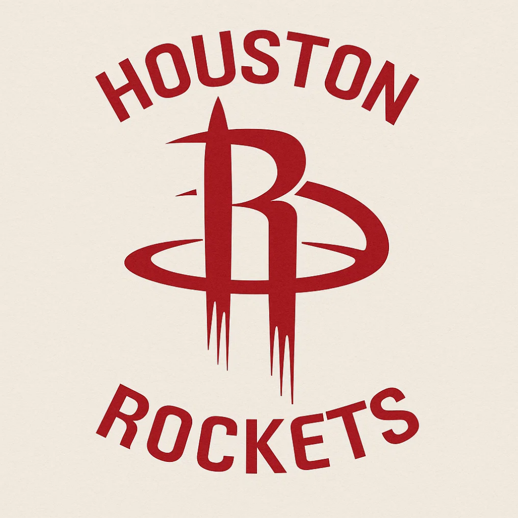휴스턴 로케츠 로고 – 붉은색 ‘R’ 문자가 로켓처럼 위로 솟아오르는 형태의 NBA 팀 엠블럼