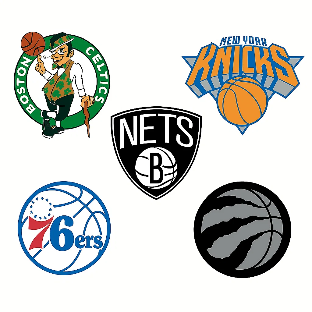 NBA 동부 컨퍼런스 애틀랜틱 디비전 팀 로고 모음 – 보스턴 셀틱스, 뉴욕 닉스, 브루클린 네츠, 필라델피아 세븐티식서스, 토론토 랩터스 1