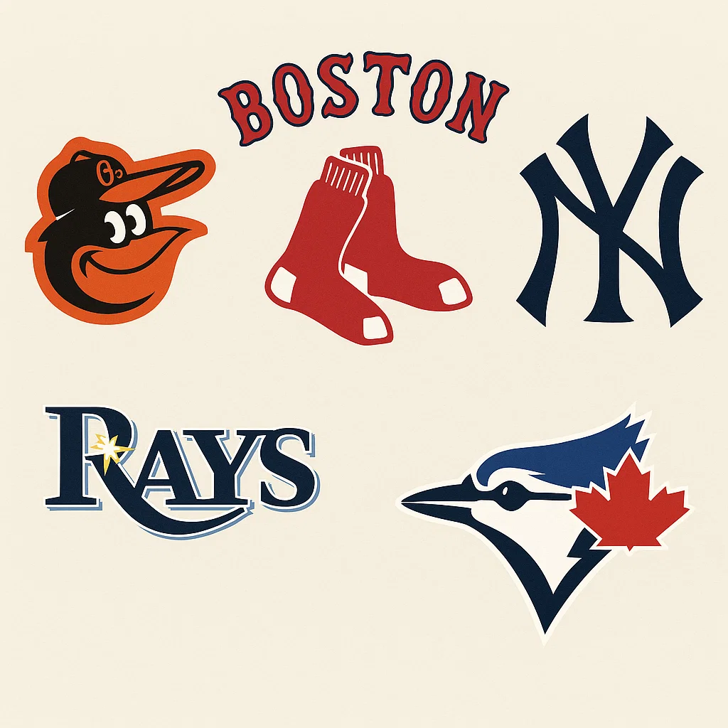 MLB 아메리칸리그 동부지구 팀 로고 – Yankees, Red Sox, Orioles, Rays, Blue Jays