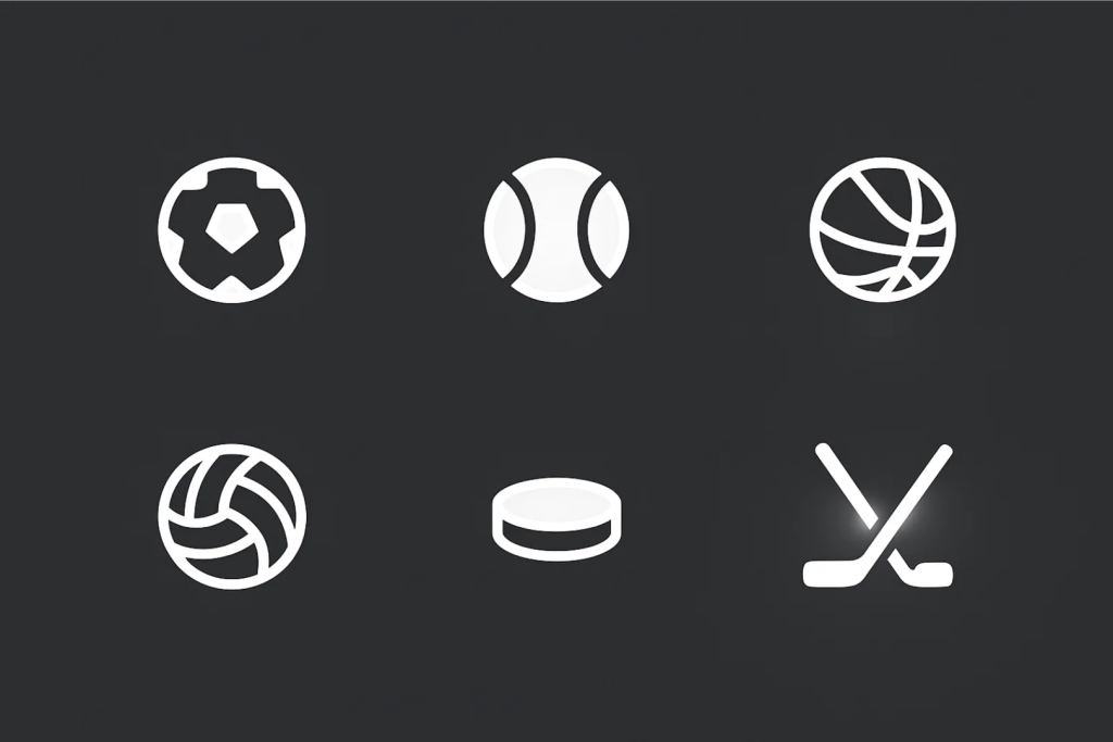 축구, 야구, 농구, 배구, 아이스하키 등 주요 스포츠 아이콘 세트 이미지