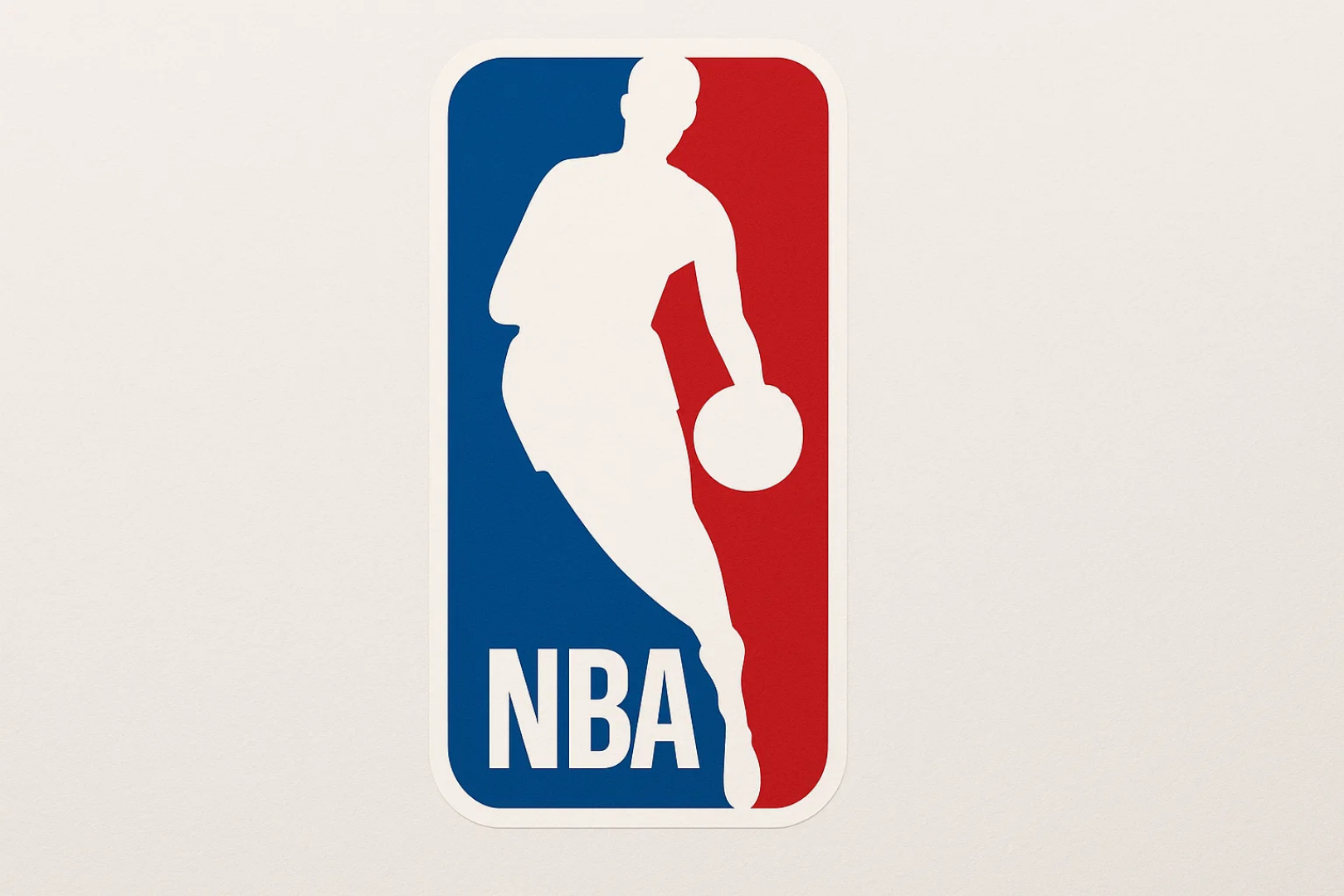 NBA 공식 로고, 파란색과 빨간색 배경 속 드리블하는 농구 선수 실루엣 이미지