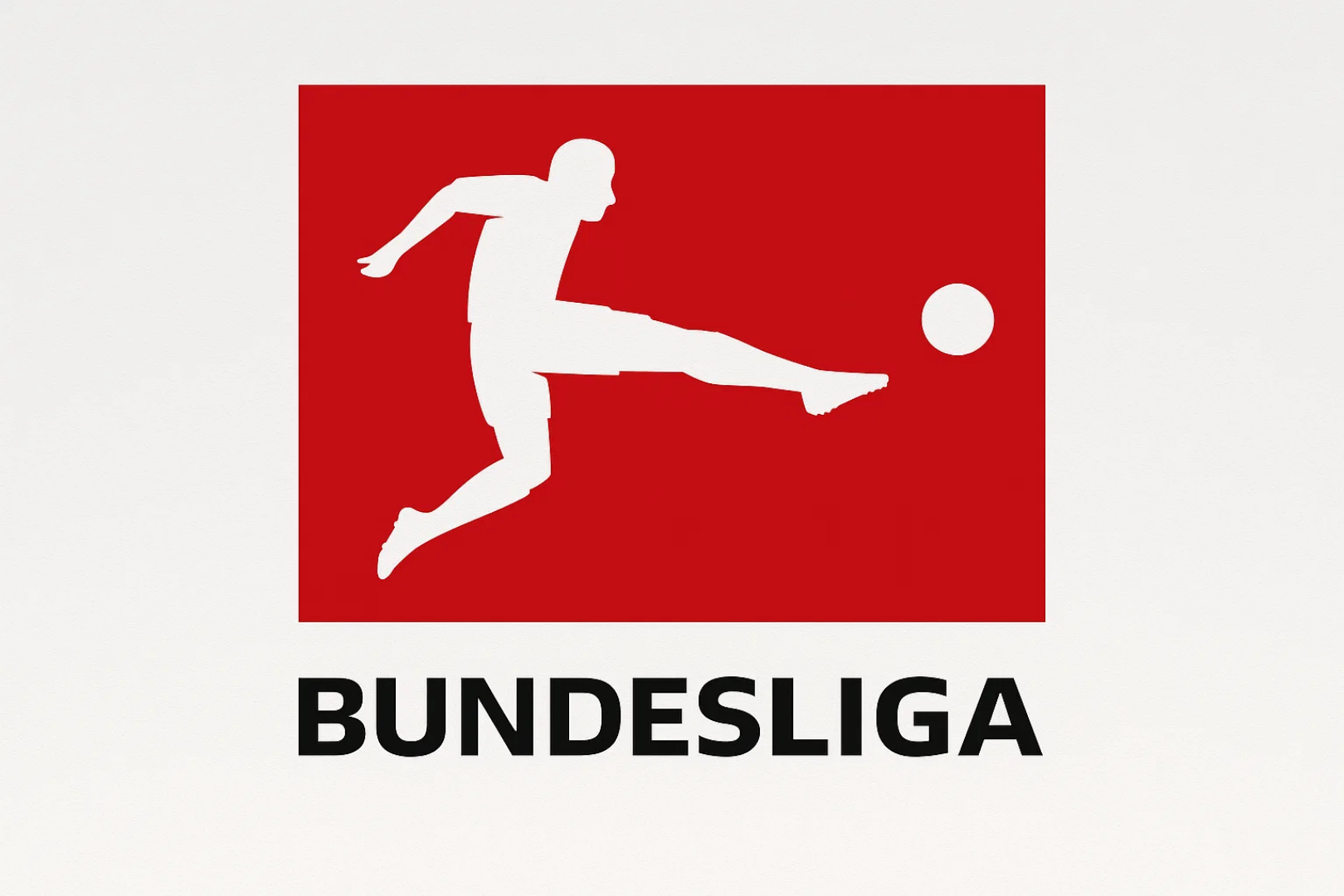 분데스리가 공식 로고, 빨간색 배경의 축구 선수 실루엣 디자인 이미지