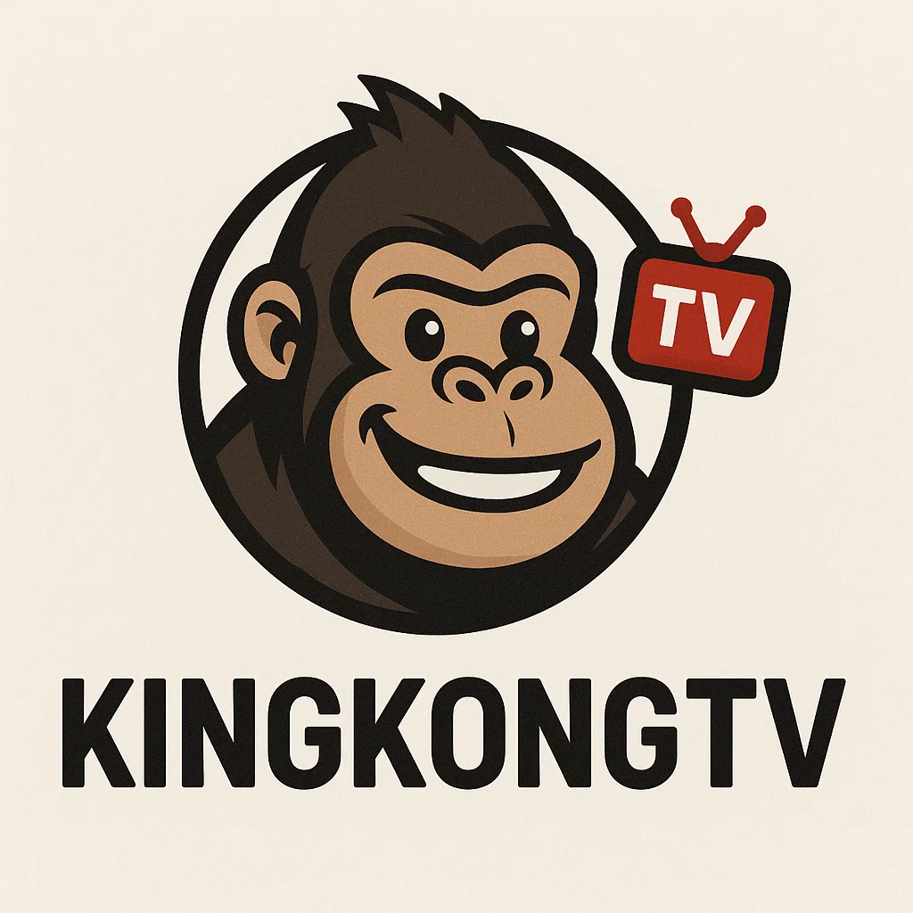 미소 짓는 고릴라 캐릭터와 빨간색 TV 아이콘이 함께 있는 ‘KINGKONGTV’ 로고 이미지.
