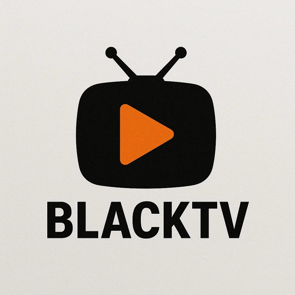 검은색 TV 아이콘 안에 주황색 재생 버튼이 있는 로고와 ‘BLACKTV’ 텍스트가 포함된 이미지.